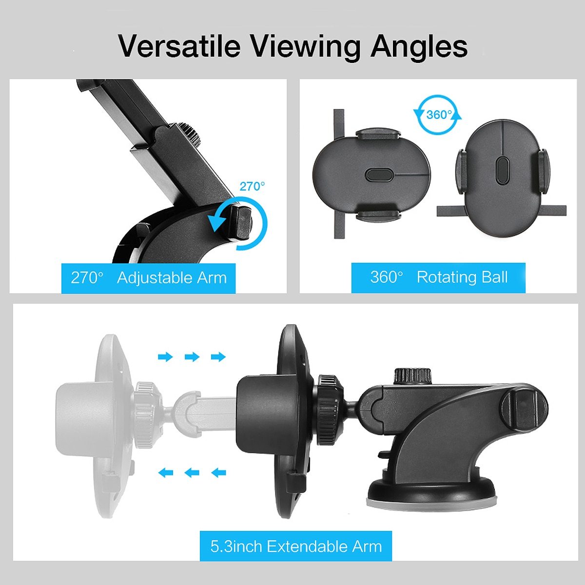 Adjustable Long-Arm Car Mount with Strong Suction